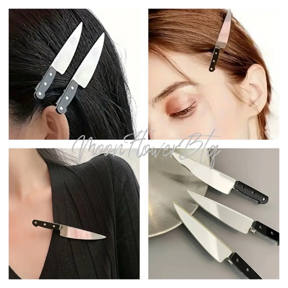 Punk Goth Kitchen Knife Hair Clip Set - 3pcs - Picture 1 of 5